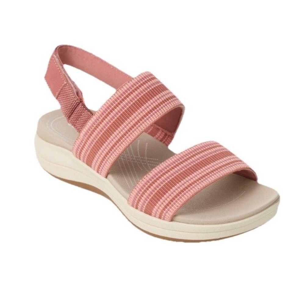 Easy Spirit Sport Sandal Pink Beige Striped Strap Hook & Loop Women’s Size 10